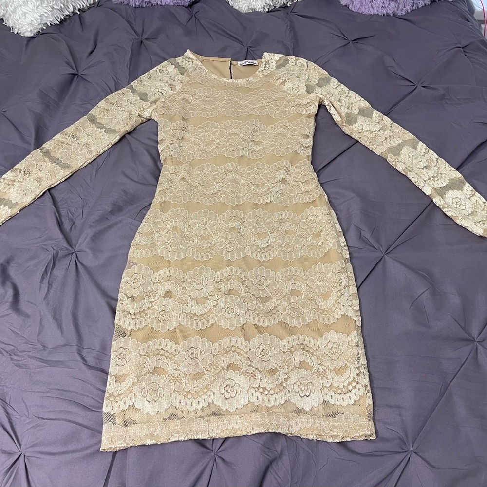 Dainty Hooligan Cream Long Sleeve Sheath Dress